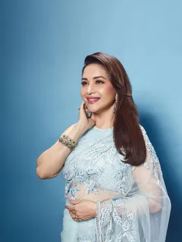 Madhuri Dixit Sky Blue Saree