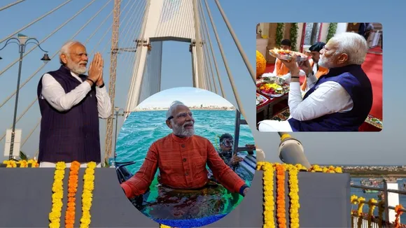 pm narendra modi | pm narendra modi dwarka | pm modi sudarshan setu dwarka | sudarshan setu dwarka | sudarshan setu | dwarka pm narendra modi visit dwarka | dwarkadhish temple | pm modi dwarkadhish temple | bet dwarka | sudarshan setu bet dwarka | pm modi scuba diving | scuba diving
