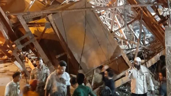 metal parking tower collapses in mumbai