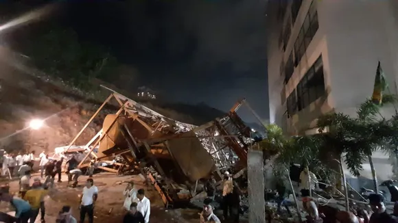 metal parking tower collapses in mumbai