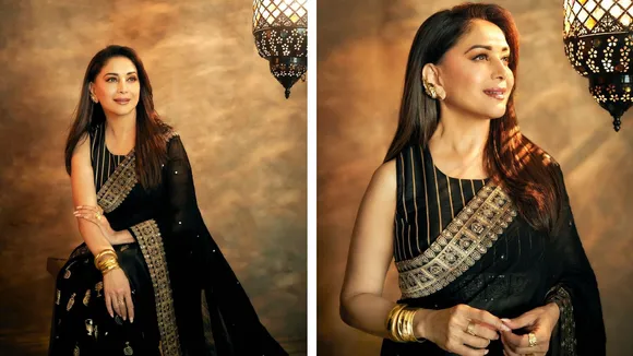 Madhuri Dixit Black Saree Look