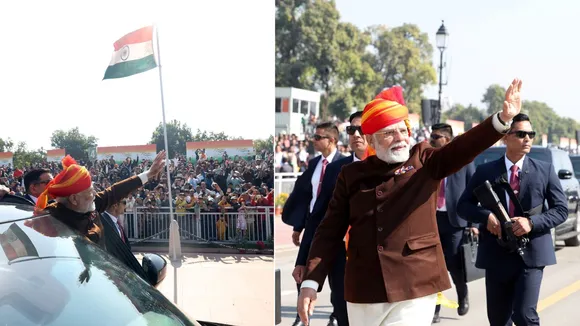 pm modi kesariya red turban, pm modi