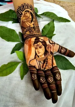 ડમરુ મહેંદી પેટર્ન, શિવ-પાર્વતી મહેંદી, devotional mehndi art,