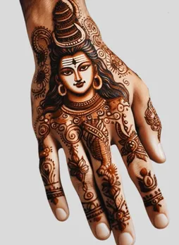 મહાશિવરાત્રી માટે પરંપરાગત મહેંદી, simple Shivratri mehndi, Shiva symbols in henna