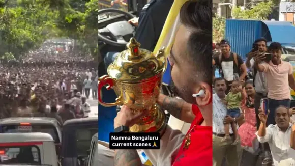 RCB fans welcome Team in bengaluru, Virat kohli with trophy,