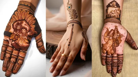 Radha Krishna Theme Mehndi, જન્માષ્ટમી રાધા કૃષ્ણ મહેંદી ડિઝાઇન