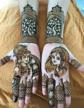Radha Krishna Theme Mehndi, જન્માષ્ટમી રાધા કૃષ્ણ મહેંદી ડિઝાઇન