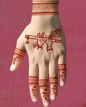 Radha Krishna Theme Mehndi, જન્માષ્ટમી રાધા કૃષ્ણ મહેંદી ડિઝાઇન