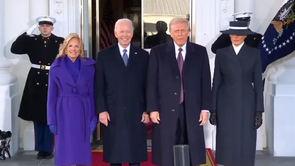 Joe and Jill Biden receive Donald and Melania Trump