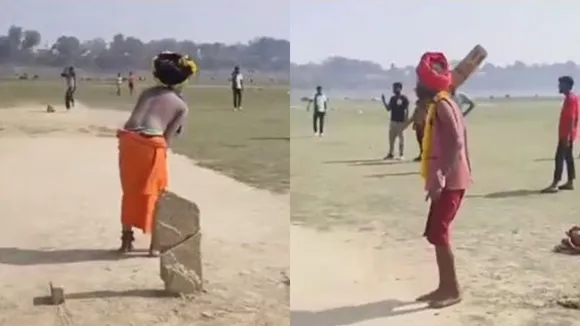 Babas play cricket at Mahakumbh Mela