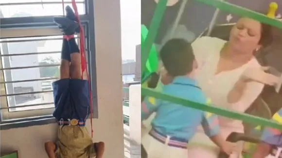 student hung upside down