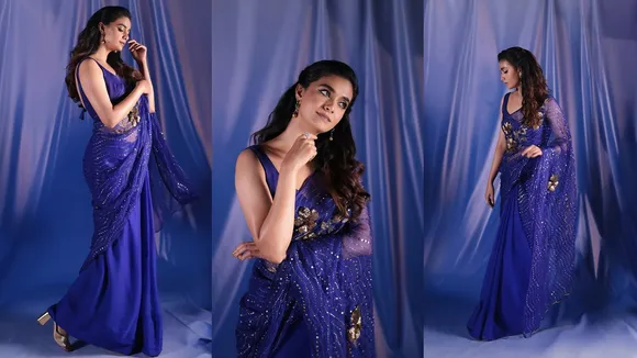 Keerthy Suresh Blue Saree FI