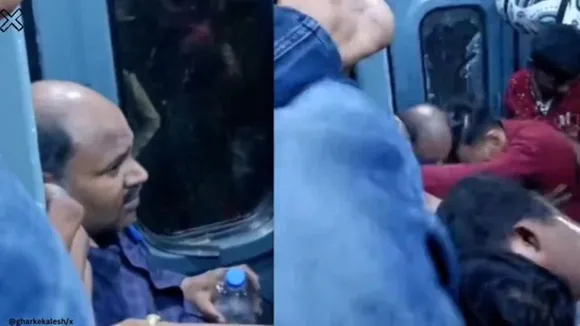 Man breaks train door
