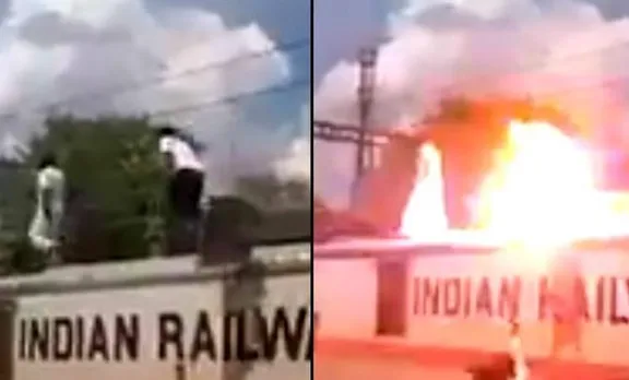 കാവേരി വിഷയം: ട്രെയിനിന് മുകളില്‍ കയറി പ്രതിഷേധിച്ച പാര്‍ട്ടി പ്രവര്‍ത്തകന് ഷോക്കേറ്റു