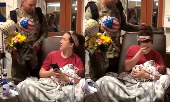 ഇരട്ടക്കുട്ടികൾക്ക് ജന്മം നൽകിയ ഭാര്യയ്ക്ക് സൈനികന്റെ സർപ്രൈസ്