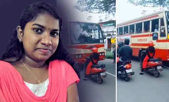 KSRTC, കെഎസ്ആർടിസി, KSRTC bus, കെഎസ്ആർടിസി ബസ്, wrong side, യുവതി, woman on scooter, സ്കൂട്ടർ, ഇരുചക്ര വാഹനം, motor vehicle act, മോട്ടോർ വാഹന നിയമം, iemalayalam, ഐഇ മലയാളം