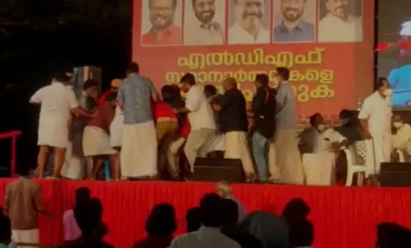 Kerla Election, Baby John, Thrissur, LDF Stage, LDF Program, Baby John Stagee Attack, Attack, Attack Against baby john, LDF, CPM, Kerala Election 2021, Kerala Assembly Election 2021, തിരഞ്ഞെടുപ്പ്, എൽഡിഎഫ്, ബേബി ജോൺ, ബേബി ജോൺ ആക്രമണം, തൃശൂർ, എൽഡിഎഫ് തൃശൂർ, തൃശൂർ ബേബി ജോൺ, എൽഡിഎഫ് സ്റ്റേജ്, എൽഡിഎഫ് പരിപാടി, ബേബി ജോണിന് നേർക്ക് കയ്യേറ്റം, ie malayalam