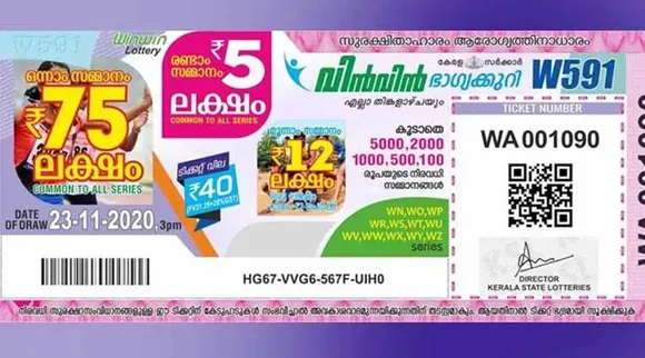 Kerala Lottery Result, winning number for First prize, Win Win W result