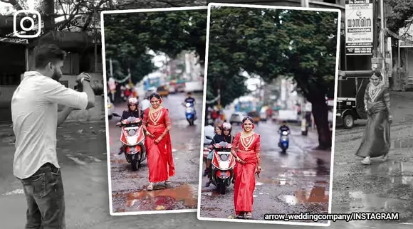 kerala bride photoshoot, bride walks along potholes, viral wedding photoshoot
