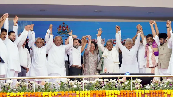 Newly sworn-in Karnataka CM Siddaramaiah and Deputy CM DK Shivakumar with Opposition leaders