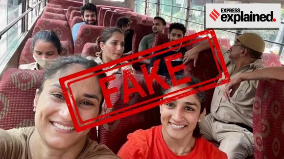 vinesh phogat, sangeeta phogat, detained, fake image of Vinesh Phogat and Sangeeta Phogat smiling,