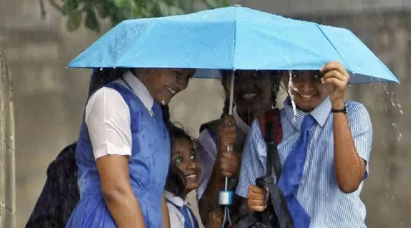 school students rain