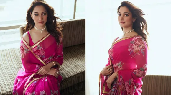 Thamannah pink saree