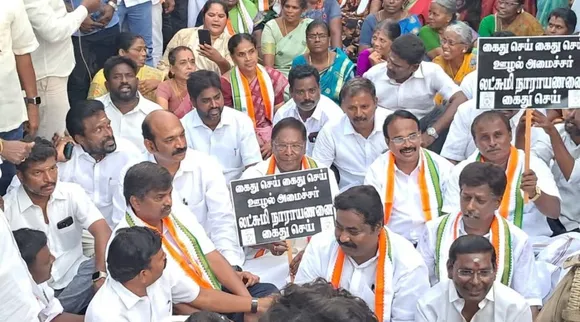Puducherry minister lakshminarayanan house siege More than 100 Congress party members arrested Tamil News 