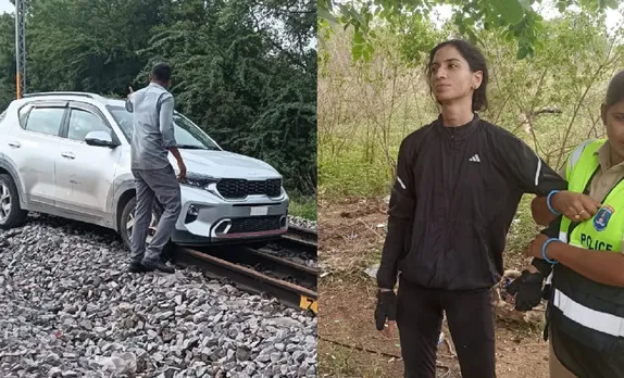 Hyderabad Woman Drives Car on Railway Tracks: Train Services Disrupted