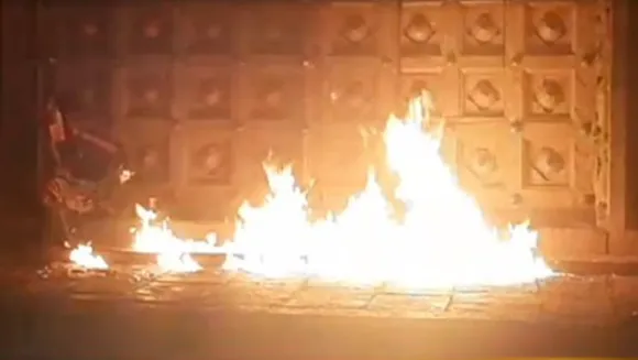 An unidentified person set fire near the temple gate in Mylapore Chennai