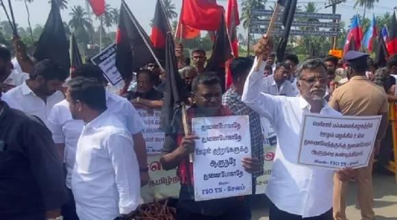 Protesters arrested in Salem for showing black flag against TN Governor RN Ravi Tamil News 