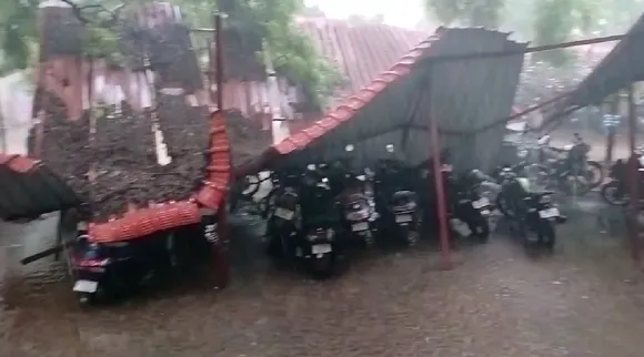 Coimbatore rain Collectors office vehicle parking roof falls bikes damaged Tamil News 