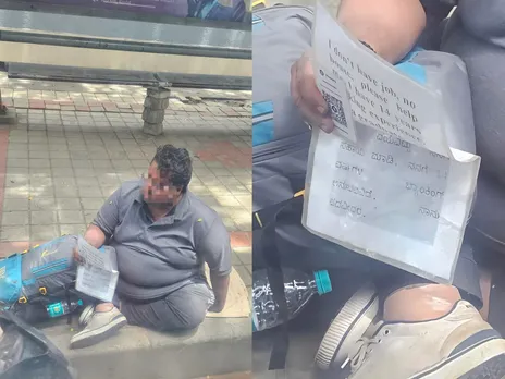 Bengaluru man with 14 years of experience in banking sits on footpath
