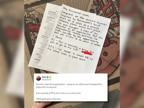 Man looking for internship delivers Pizza along with CV