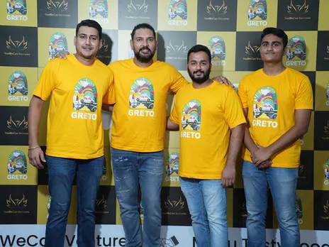 (L-R) Sanchit Tyagi (Founder, Greto), Yuvraj Singh (Investor & Promoter, Greto), Abhishek Rao (Founder, Greto), Divyanshu Rao (Founder, Greto)