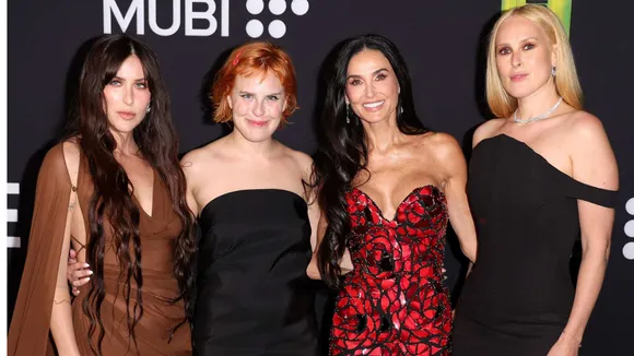 Demi Moore Stuns in a Fiery Red Gown Alongside Her Three Daughters at ‘The Substance’ Premiere