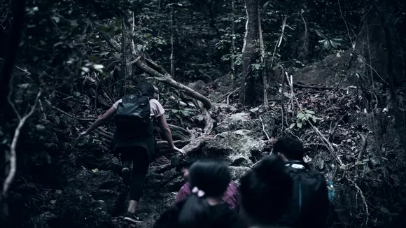 trekking in night in the jungle