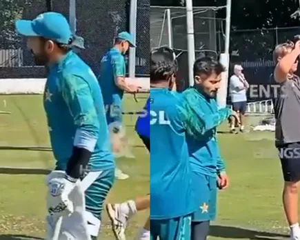 Saud Shakeel and Sarfaraz Ahmed exchange words