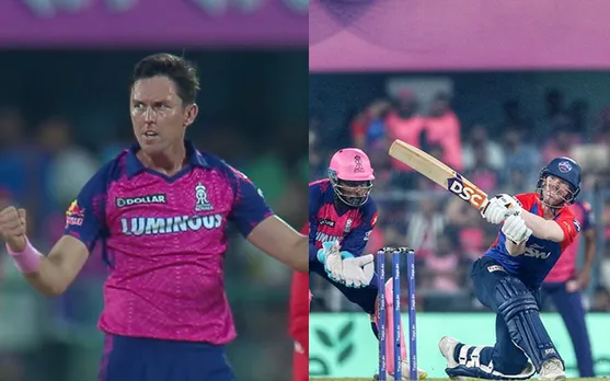 Trent Boult and David Warner (Source - Twitter)
