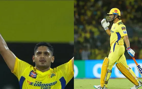Tushar Deshpande and MS Dhoni (Source - Twitter)