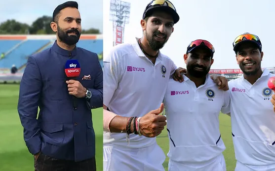 Dinesh Karthik and Indian Test pacers (Source - Twitter)