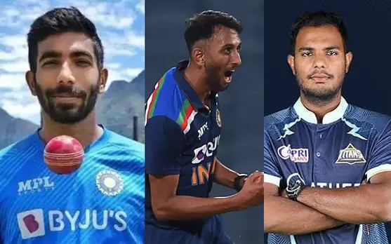Jasprit Bumrah, Prasidh Krishna and Yash Dayal (Source - Twitter)