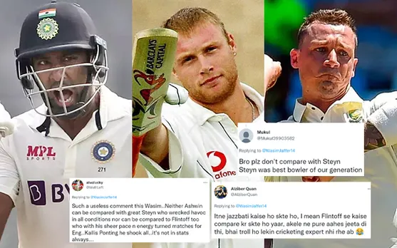 R Ashwin, Andrew Flintoff and Dale Steyn (Source - Twitter)