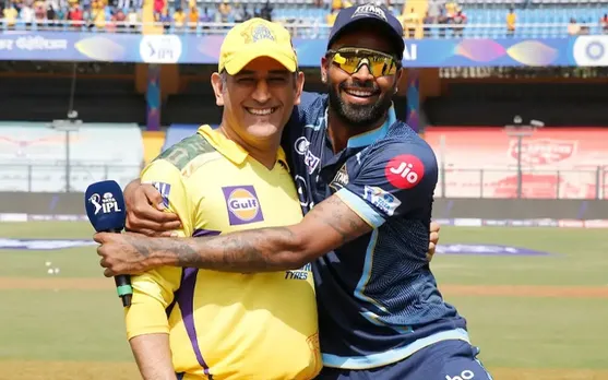 MS Dhoni and Hardik Pandya (Source - Twitter)