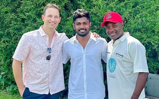 Shane Bond, Sanju Samson and Brian Lara (Source - Twitter)