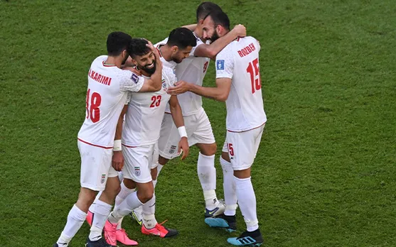 Iran Football Team Celebrates after scoring a goal