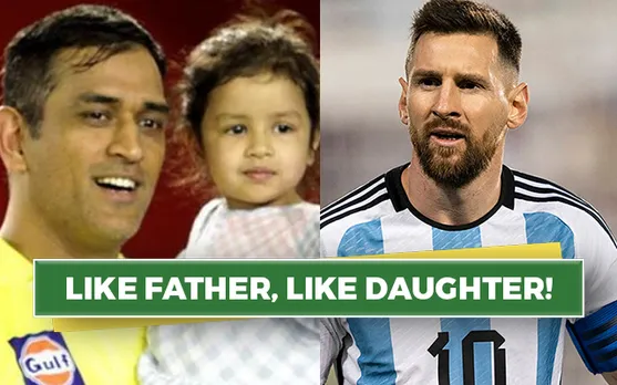 MS Dhoni, Ziva Dhoni and Lionel Messi (Source - Twitter)