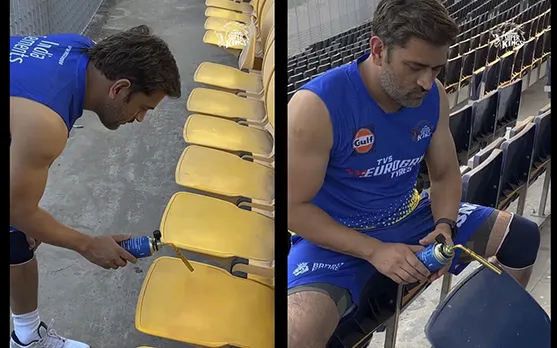 MS Dhoni blow torching chairs in Chennai (Source - Twitter)