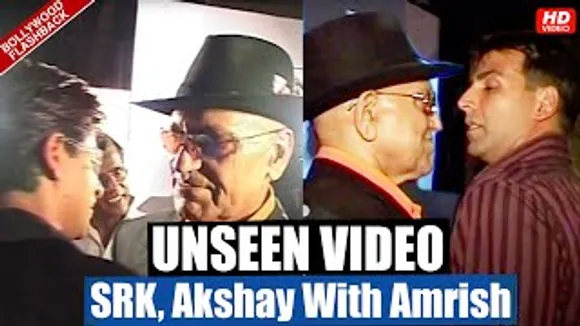 Amrish Puri hugs Shah Rukh Khan, Akshay Kumar & Anil Kapoor At 'Aitraaz' Premiere