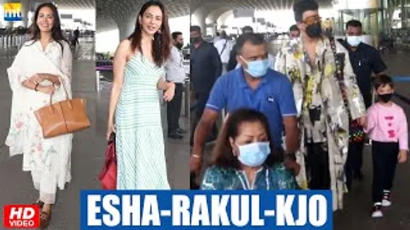 Esha Gupta Looks Simple In Non Glamourous Look; Rakul Preet In Chic Green Dress, Karan Johar With His Mom At Airport
